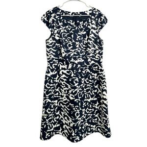 Alex Marie Fit and Flare Navy and White Print Dress Size‎ 14